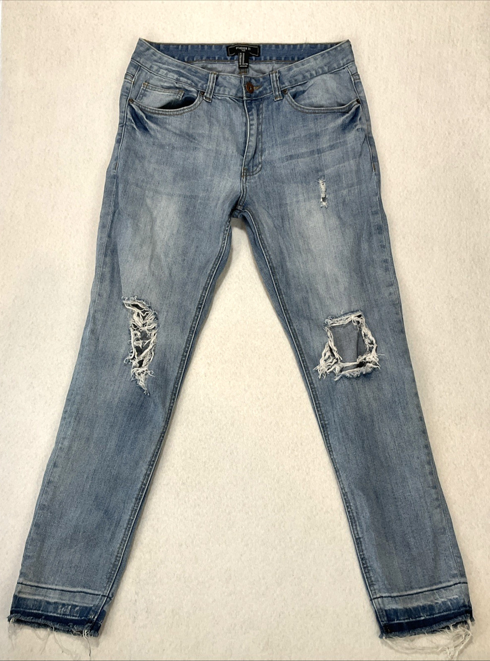 Forever 21 Men's Distressed Ripped Skinny Jeans Light Wash Size 31, 28.5 inseam